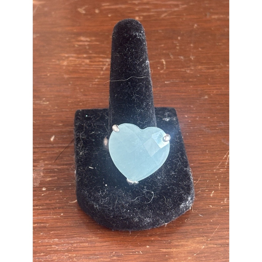 925 Sterling Silver Ring Heart Shaped Aquamarine Jewelry Size 10 7.3g